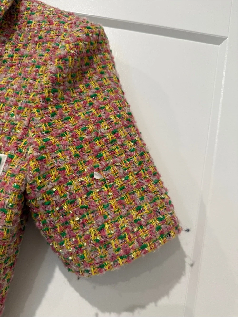 English Factory Pink Multicolor Tweed Cropped Jacket with White Collar
